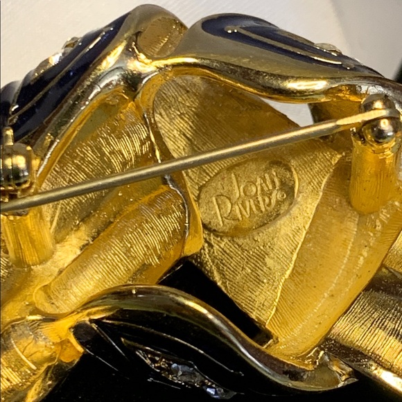 Vintage Navy and Gold Enamel Rhinestone Brooch - Picture 2 of 2